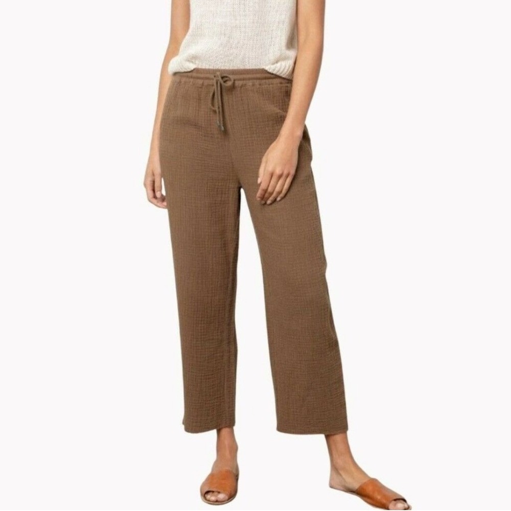 Rails Agnes Canteen Brown Cotton Gauze Wide Leg Pull On Cropped Pants XS Coastal